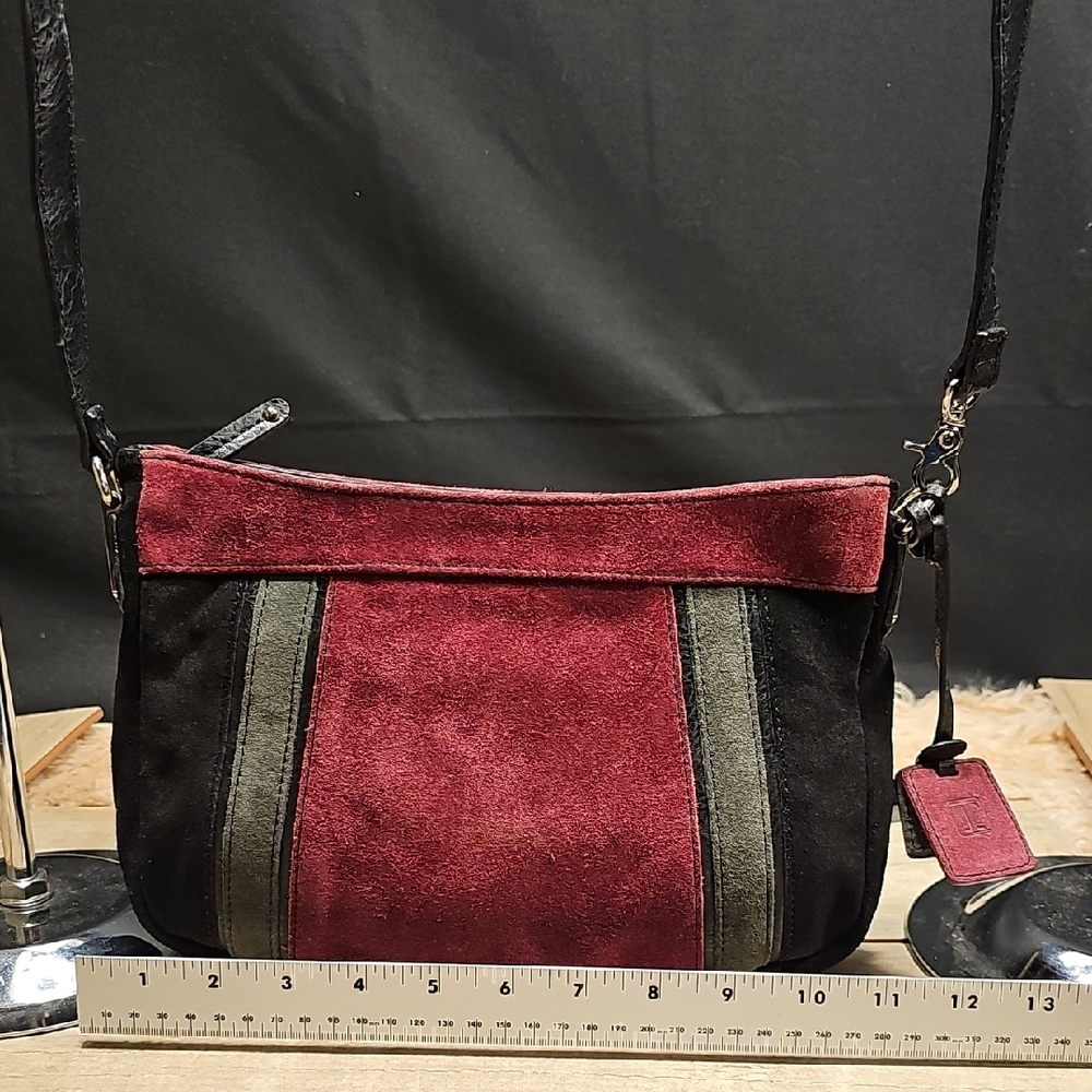 Elegant Red and Black Suede Shoulder Bag